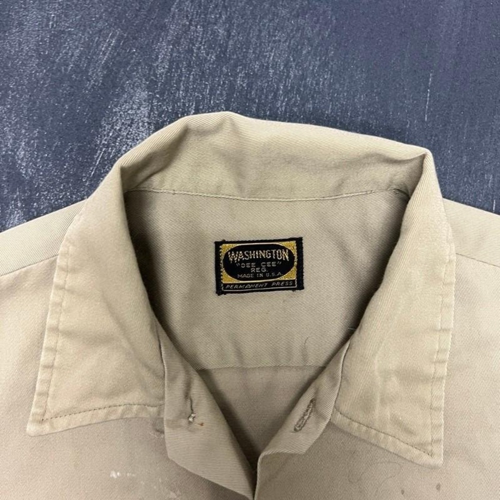 Vintage Washington Dee Cee Button Up Shirt Mens Large Beige 1960s Cotton - Picture 3 of 7